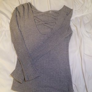 Gray Sweater with Criss-Cross Back